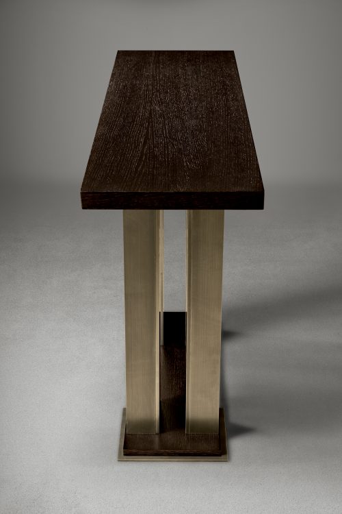 Hana console in Black Oak and bronze metal finsh