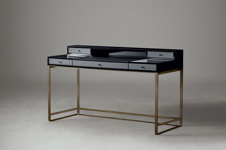 Proust writing desk in Black Oak finish with bronze metal finish details