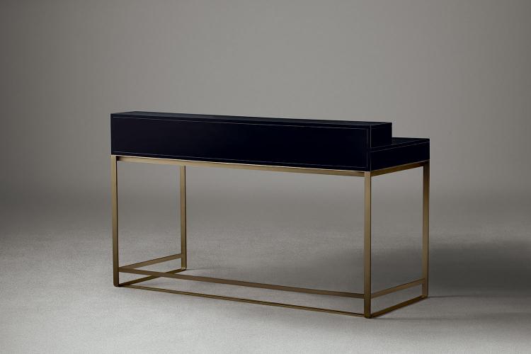 Proust writing desk in Black Oak finish with bronze metal finish details