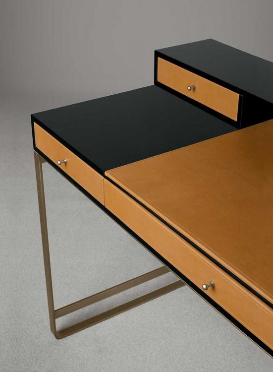 Proust writing desk in Black Oak finish with bronze metal finish details