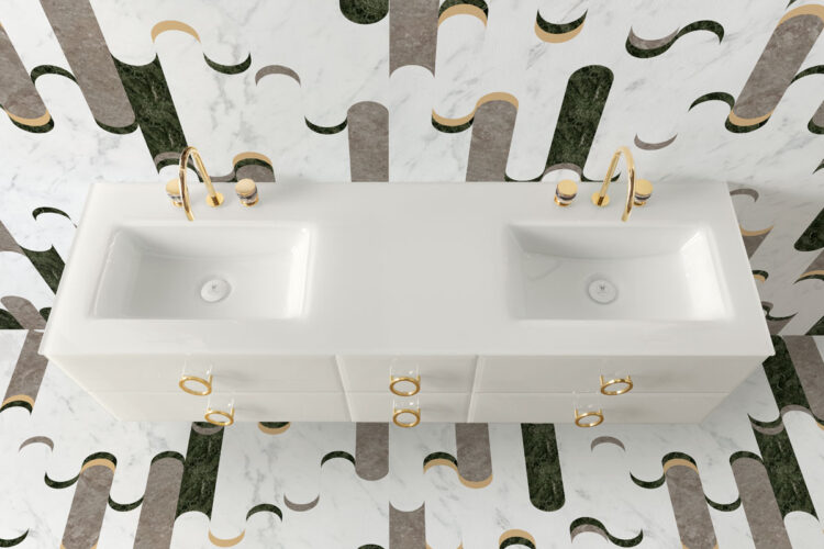 Тумба Daphne, отделка Bianco, мрамор Bianco Statuario, золотые детали