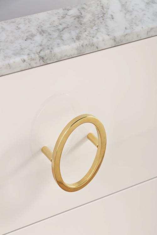 Daphne vanity unit, Bianco finish, Bianco Statuario marble, gold details