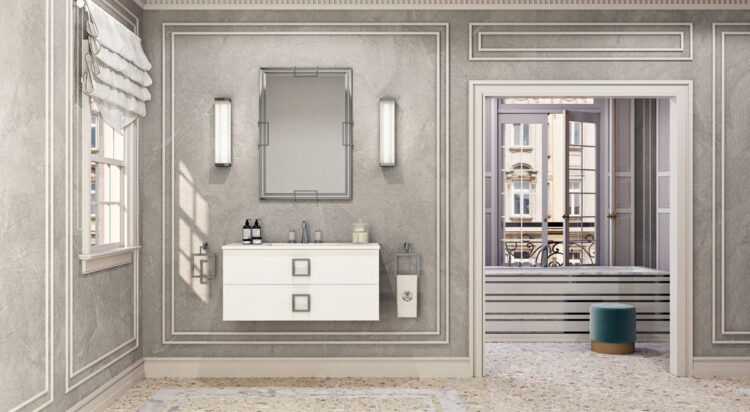 Тумба Daphne, отделка Bianco, мрамор Bianco Statuario, хромированные детали