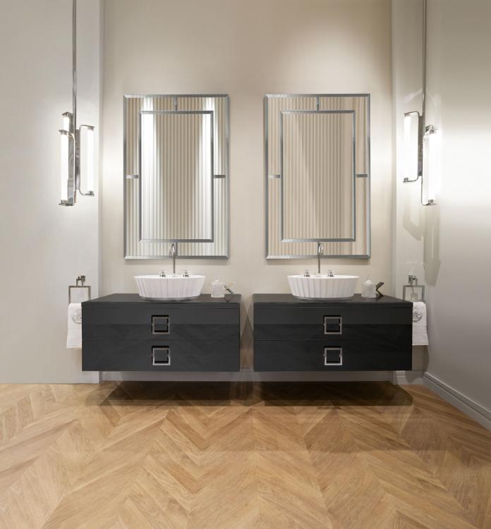 Daphne vanity unit, Antracite finish, Antracite glass top, Casablanca mirror, chrome details