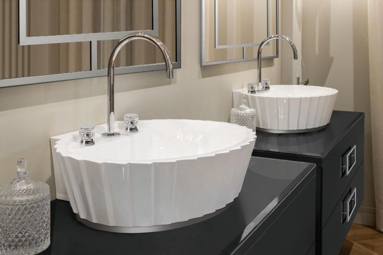 Daphne vanity unit, Antracite finish, Antracite glass top, Plissè washbasin