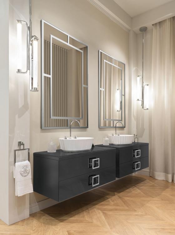 Daphne vanity unit, Antracite finish, Antracite glass top, Casablanca mirror, chrome details