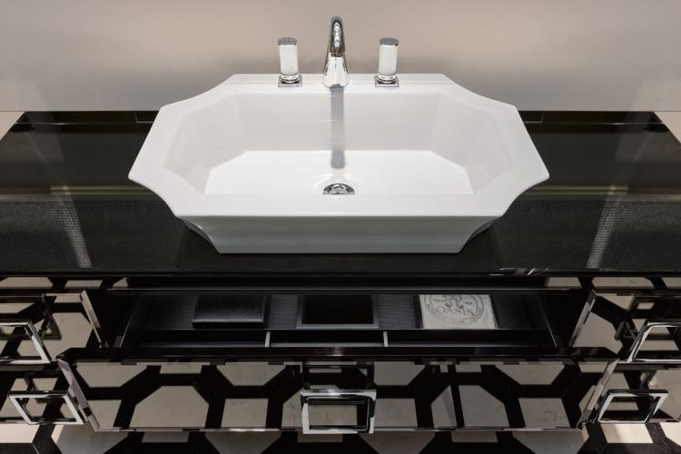 Daphne vanity unit, Smoke mirror, Smoke mirror top, Fortuny faucet