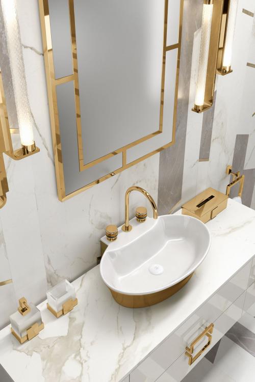 Casablanca mirror, Charlotte faucet, Calla countertop washbasin