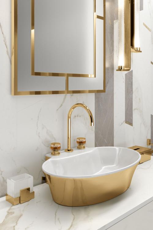 Casablanca mirror, Charlotte faucet, Calla countertop washbasin