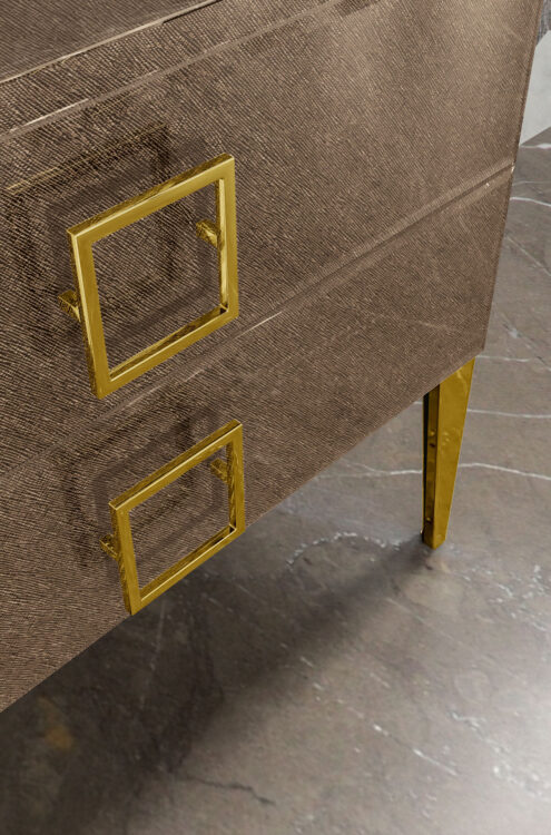 Тумба Daphne, стекло Saffiano, золотые детали