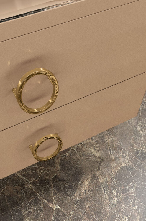 Тумба Daphne, отделка Bronze, стеклянная столешница Bronze, зеркало Narciso, настенный светильник Nelly