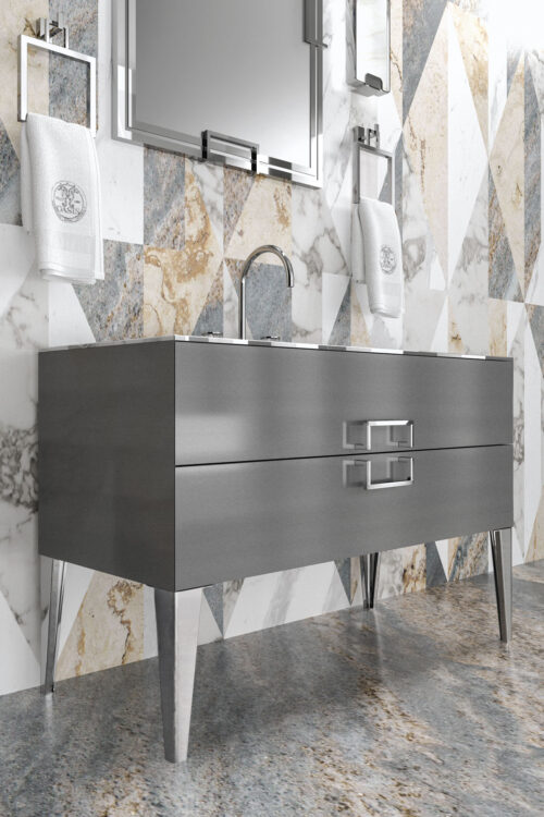 Тумба Daphne, отделка Avio, стеклянная столешница Avio, зеркало Valentino, хромированные детали
