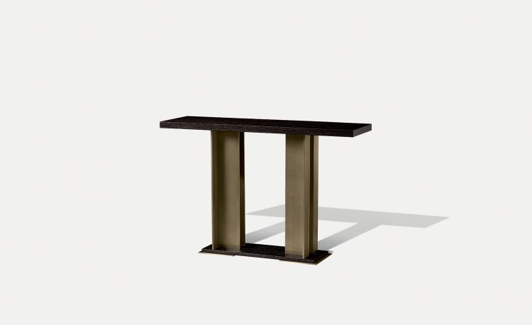 Hana console in Black Oak and bronze metal finsh