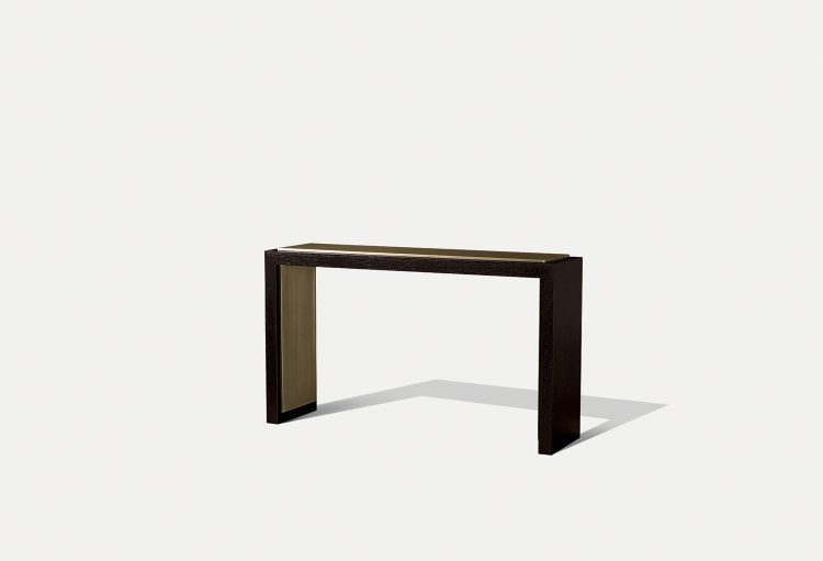 Khan console in Moka Oak finish and bronze metal details
