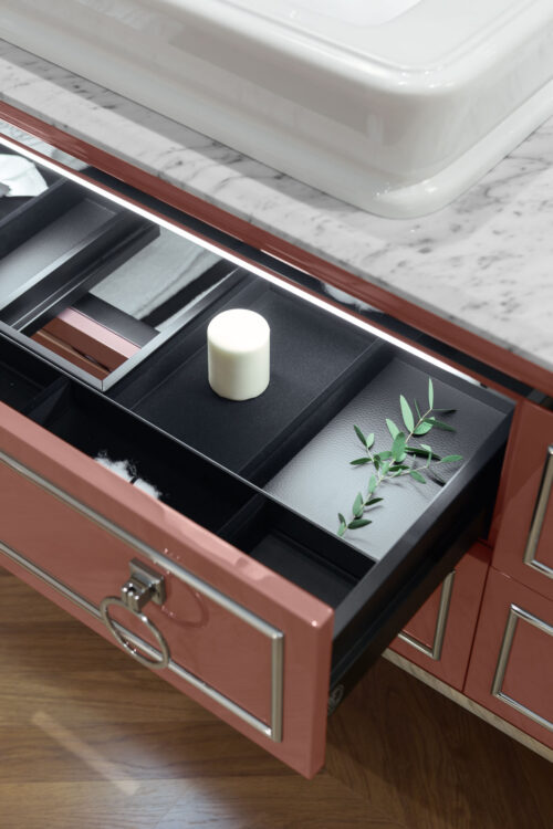 Тумба для ванной Lutetia, отделка Marsala, мрамор Bianco Statuario