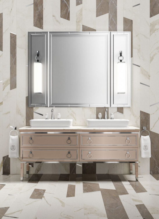 Тумба для ванной Lutetia, отделка Tortora, мрамор Calacatta Oro