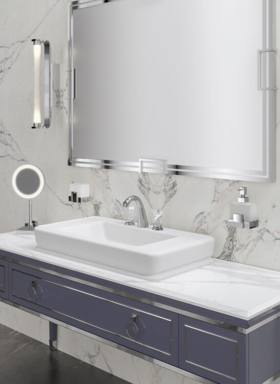 Тумба для ванной Lutetia, отделка Viola, мрамор Bianco Statuario