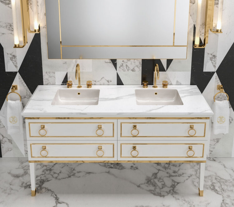Тумба для ванной Lutetia, отделка Bianco, мрамор Bianco Statuario
