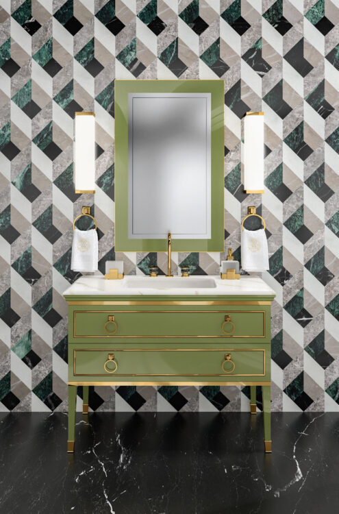 Тумба для ванной Lutetia, отделка Mint, мрамор Calacatta Oro