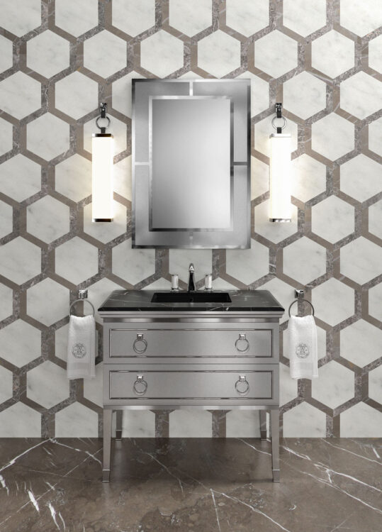 Тумба для ванной Lutetia, отделка Dark Grey, мрамор Nero Marquinia