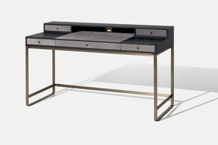 Proust writing desk in Black Oak finish with bronze metal finish details
