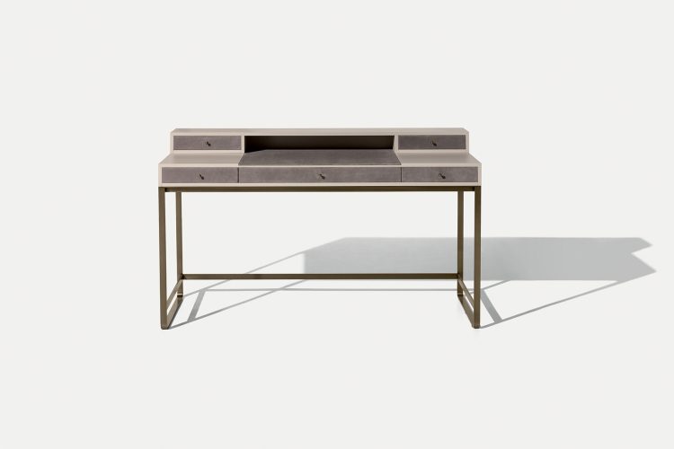 Proust writing desk in Tortora lacquered finish with bronze metal finish details