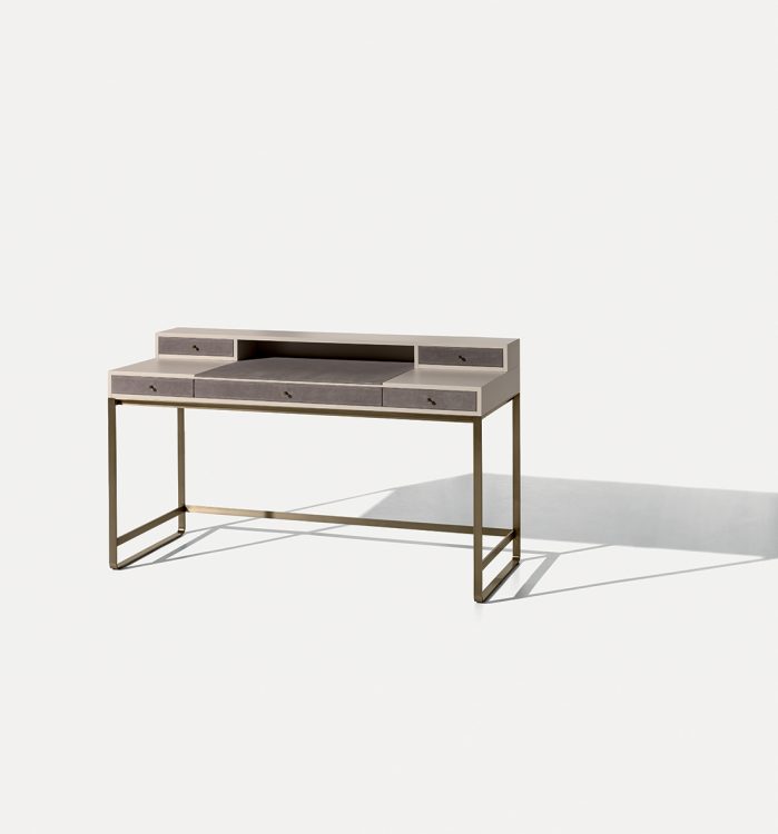 Proust writing desk in Tortora lacquered finish with bronze metal finish details