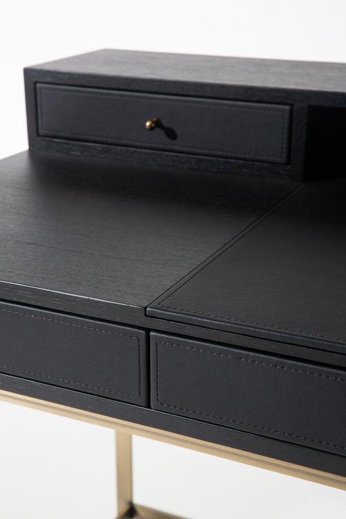 Proust writing desk in Black Oak finish with bronze metal finish details