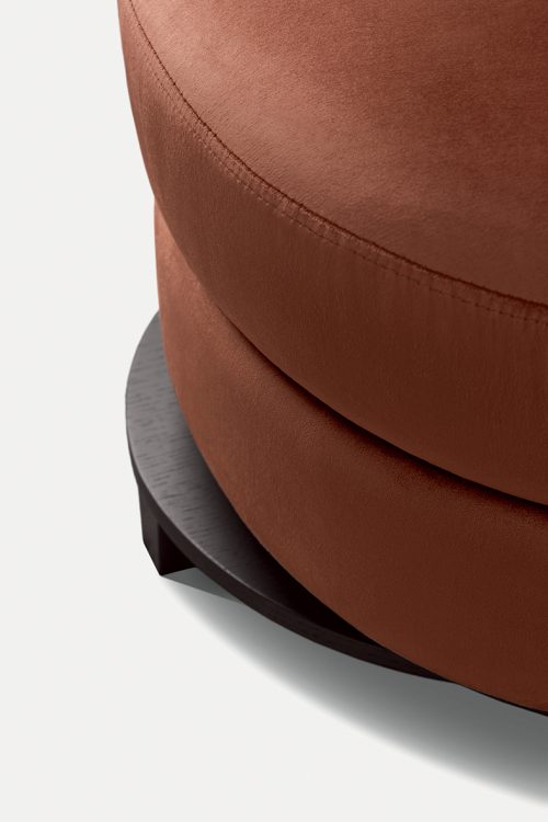 Ava swivel armchair with Moka Oak base and covered in velvet