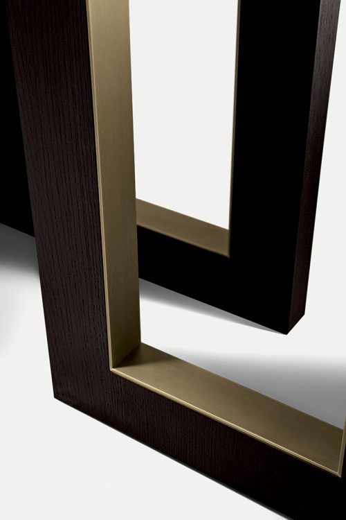 Tao table - Square version - in Moka Oak finish with bronze metal details