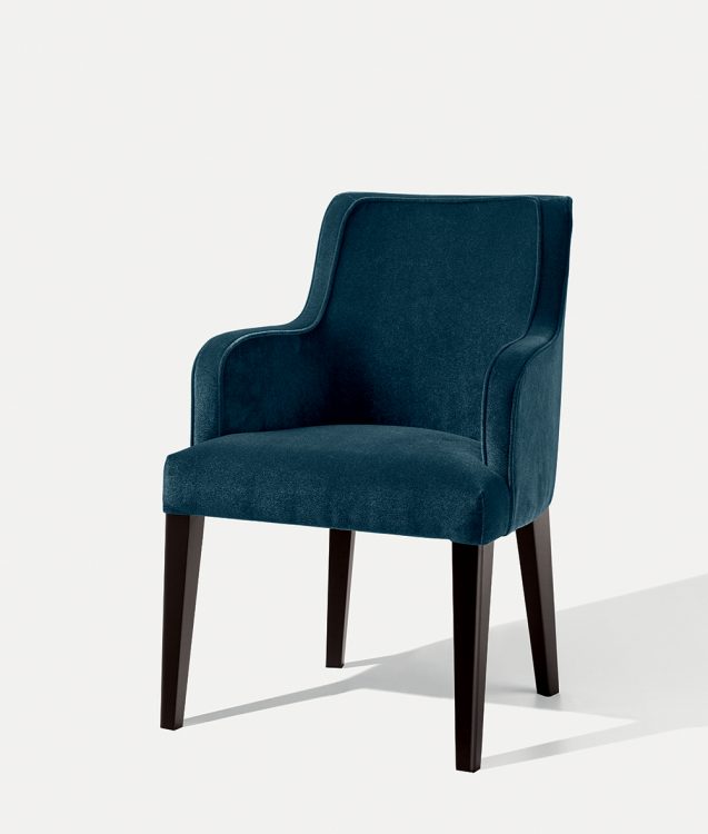 Isabey armchair in Moka Oak finish and covered in velvet