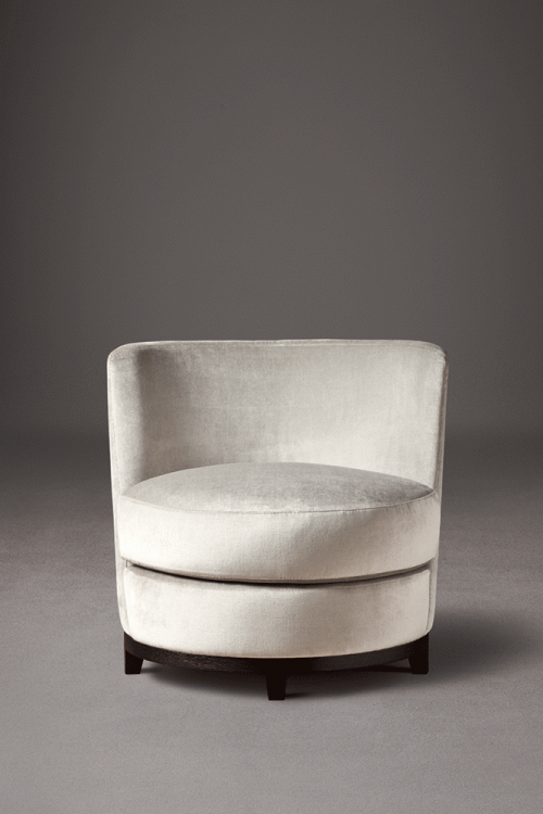 Ava armchair with Moka Oak base and covered in velvet