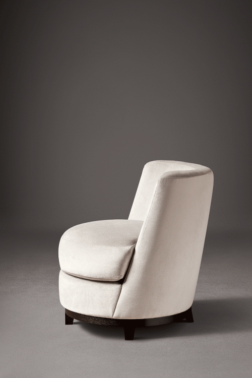 Ava armchair with Moka Oak base and covered in velvet