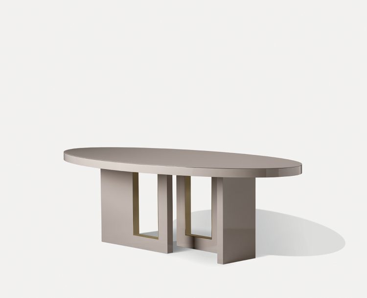 Tao table - Oval version - in Tortora finish and bronze metal details