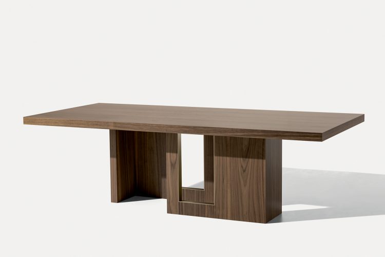 Tao table - Rectangular version - in Walnut finish with bronze metal details