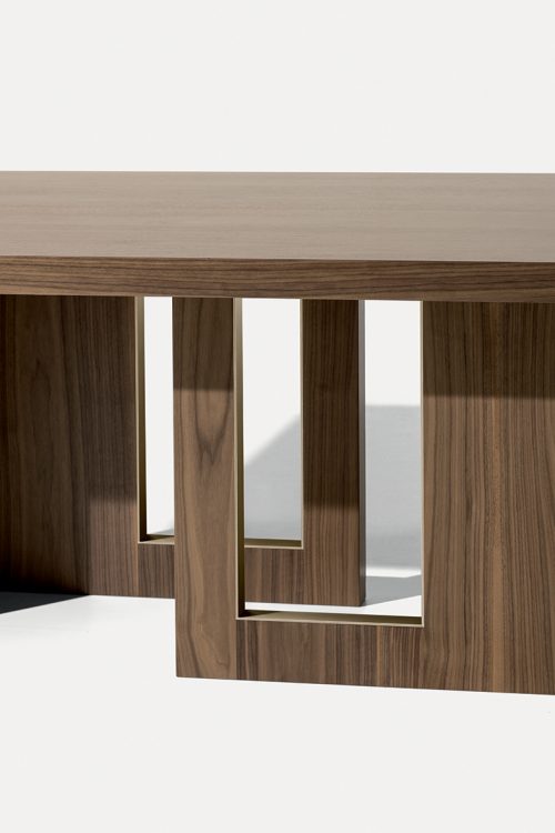 Tao table - Rectangular version - in Walnut finish with bronze metal details