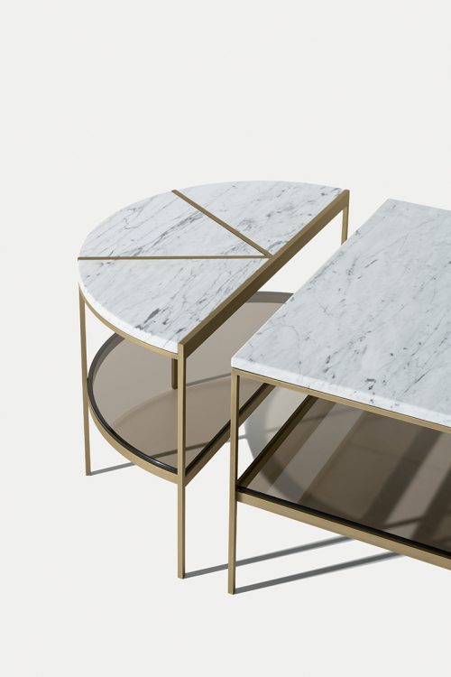 Morgan coffee tables with marble top and bronze metal structure