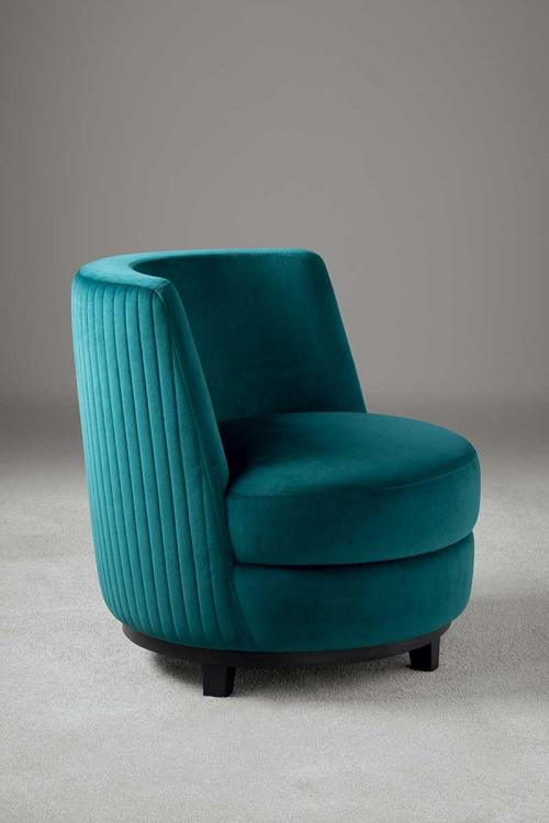 Ava armchair with Moka Oak base and covered in velvet