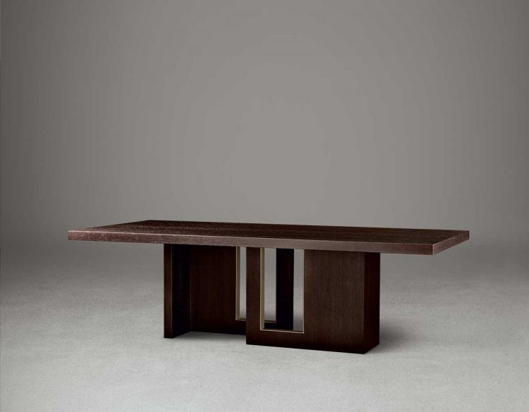 Tao table - Rectangular version - in Moka Oak finish with bronze metal details