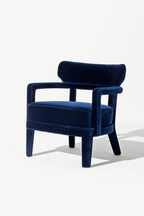 Zoe small armchair totally covering in blue velvet