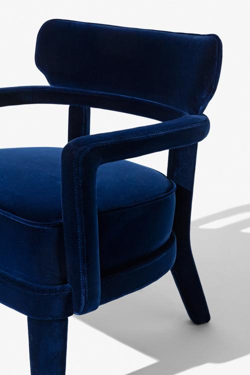 Zoe small armchair totally covering in blue velvet