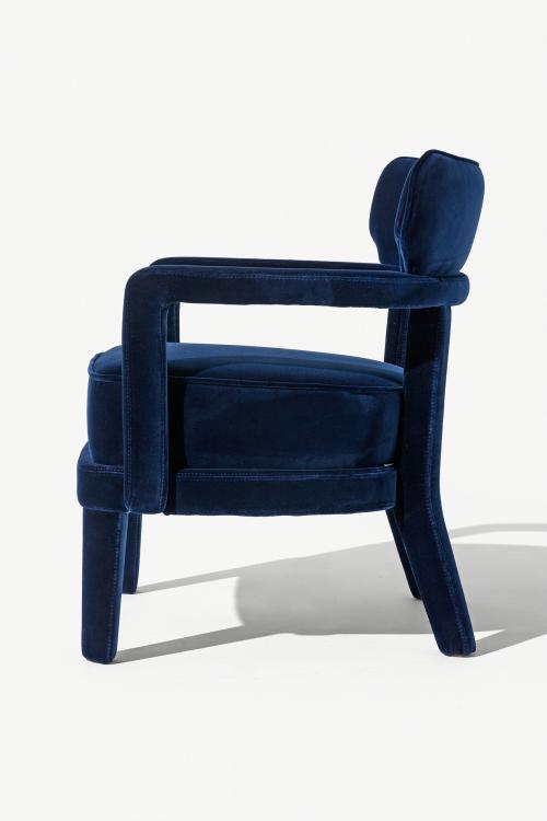 Zoe small armchair totally covering in blue velvet