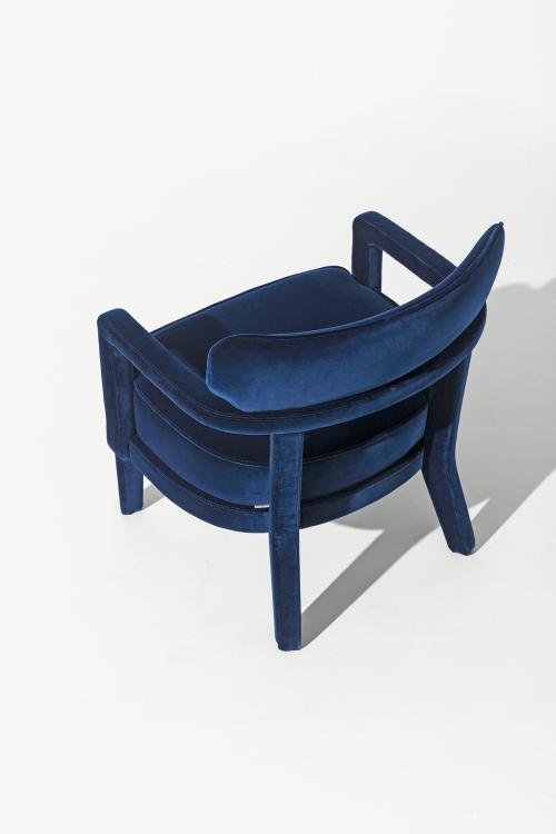 Zoe small armchair totally covering in blue velvet