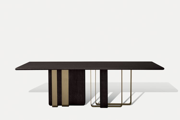 Saint Germain table in Moka Oak finish and bronze metal base