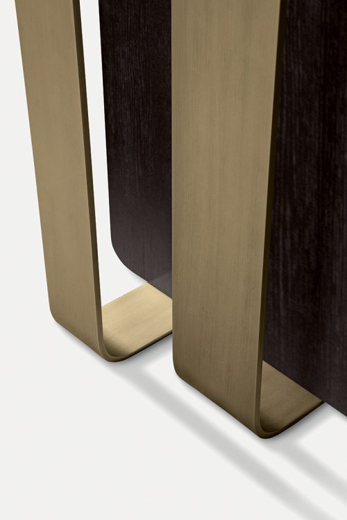 Saint Germain table in Moka Oak finish and bronze metal base