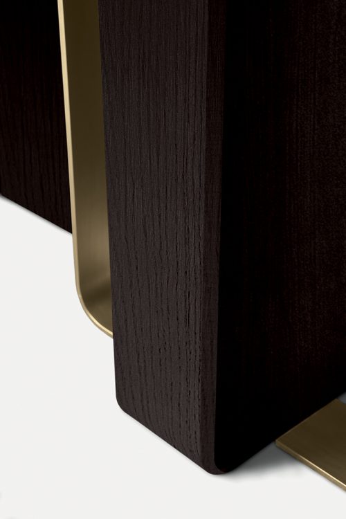 Saint Germain table in Moka Oak finish and bronze metal base