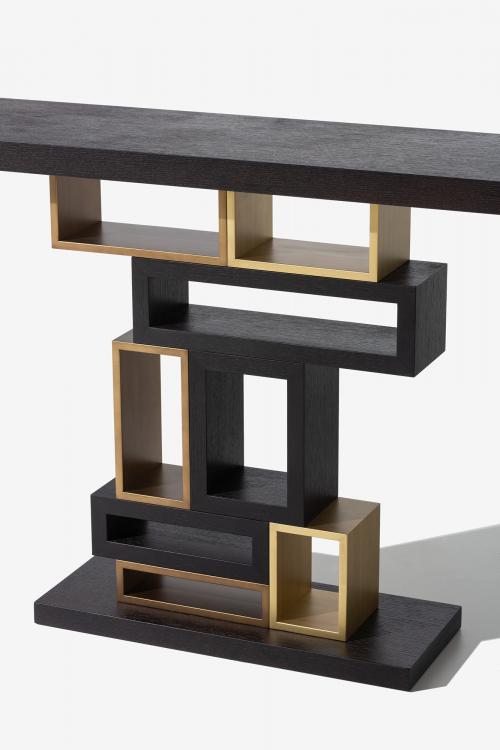 Genga console in Black Oak and bronze lacquered finish