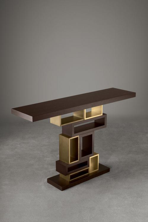 Genga console in Moka Oak and bronze lacquered finish