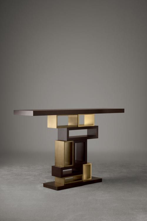 Genga console in Moka Oak and bronze lacquered finish