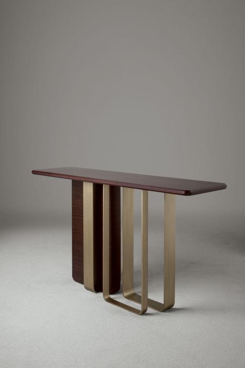 Saint Germain console in Moka Oak finish and with bronze metal base